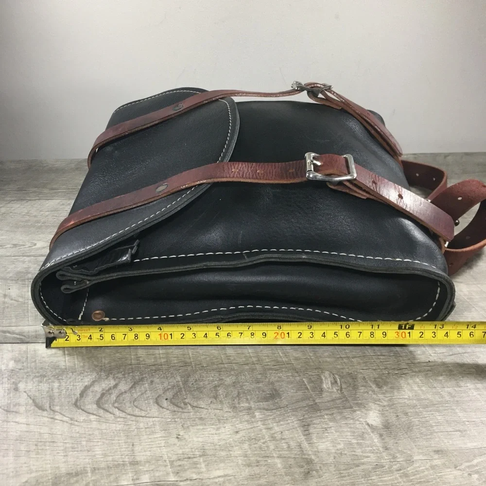 Black Convertible Leather Backpack Camping Book Day Bag School Pack Rucksack